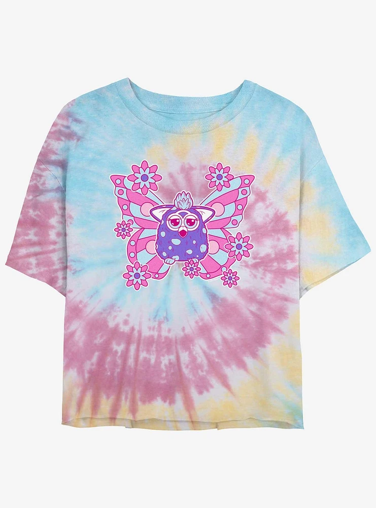 Furby Cute Purple Butterfly Girls Tye-Dye Crop T-Shirt