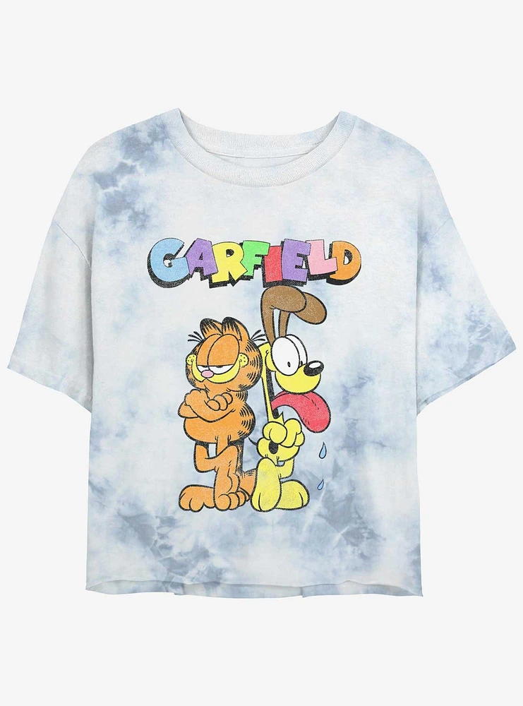 Garfield Best Buds & Odie Womens Tie-Dye Crop T-Shirt