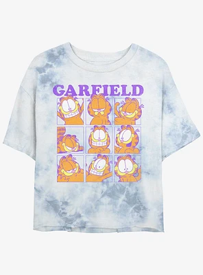 Garfield Facial Expressions Grid Womens Tie-Dye Crop T-Shirt