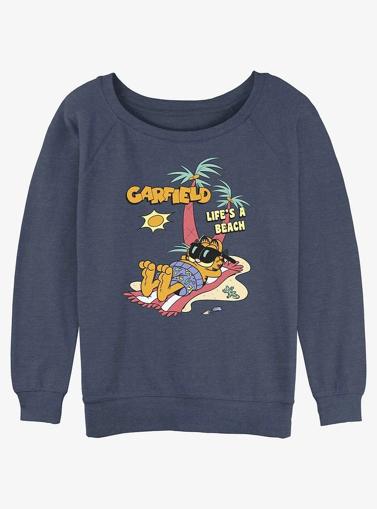 Garfield Cat On The Beach Womens Slouchy Sweatshirt