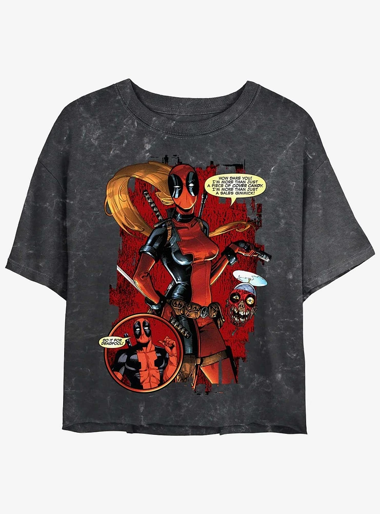 Marvel Deadpool Lady Pool Cover Candy Womens Mineral Wash Crop T-Shirt