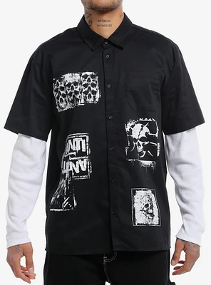 Social Collision We Are The Chaos Thermal Twofer Woven Button-Up