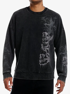 Social Collision Skull Cross Mineral Wash Sweatshirt