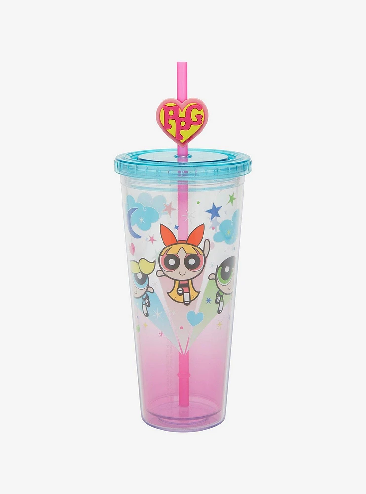 The Powerpuff Girls Pink and Blue Ombré Carnival Cup with Straw Charm