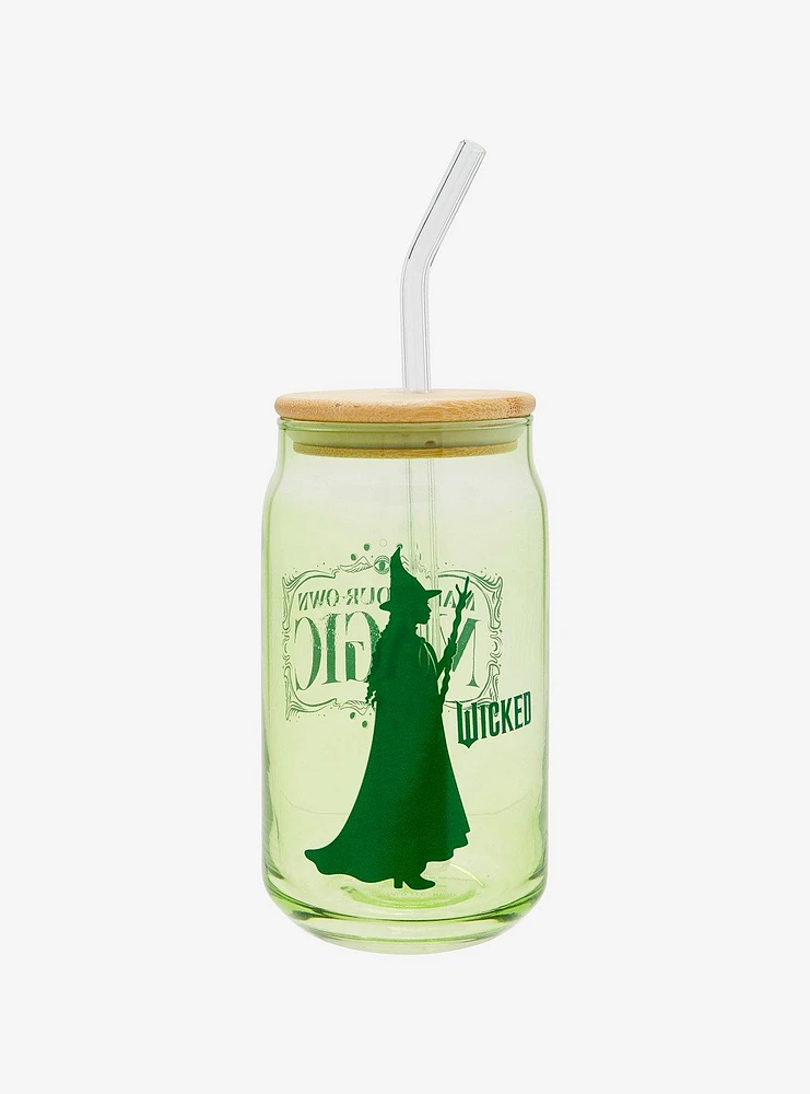 Wicked Elphaba Green Glass Cup with Bamboo Lid and Straw