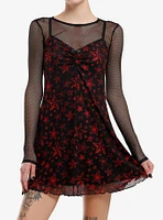 Social Collision Red Star Mesh Girls Twofer Dress