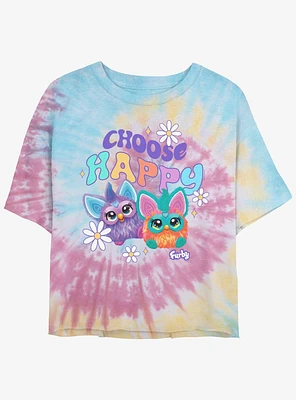 Furby Choose Happy Womens Tie-Dye Crop T-Shirt