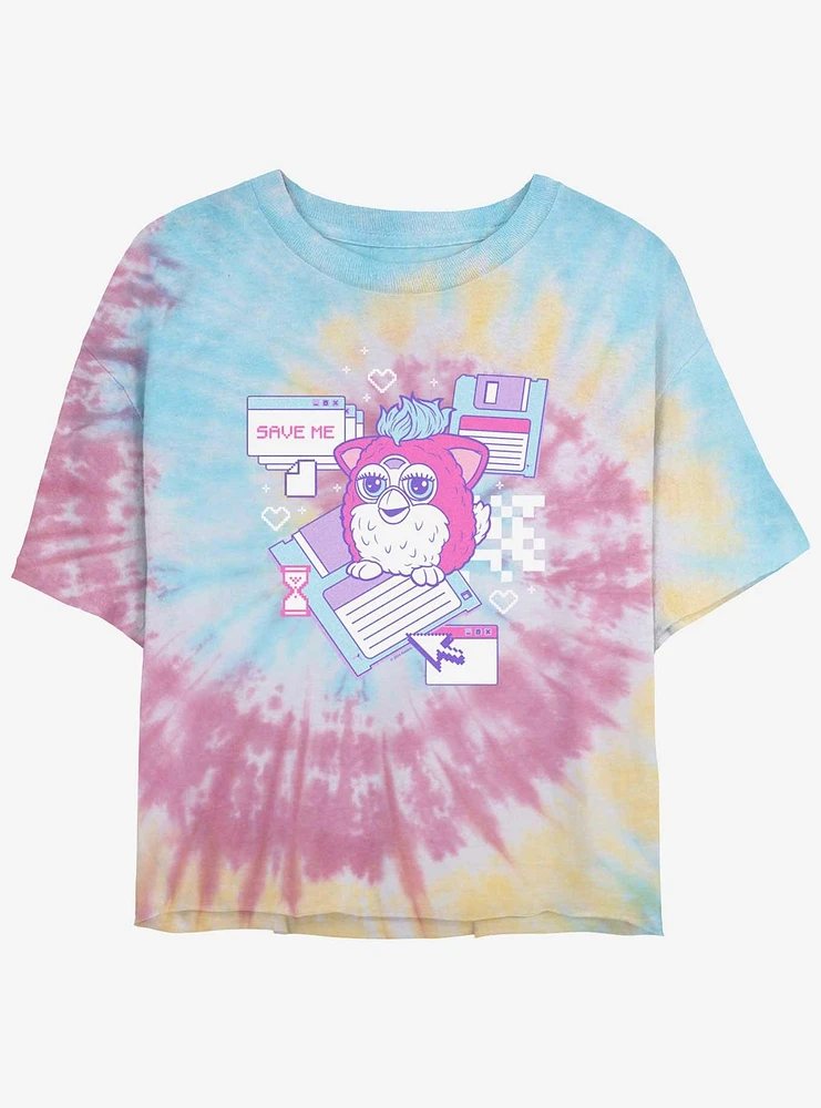 Furby Retro Computer Friend Womens Tie-Dye Crop T-Shirt