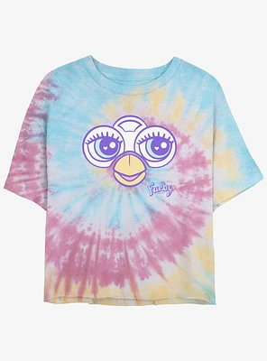 Furby Big Cute Face Womens Tie-Dye Crop T-Shirt