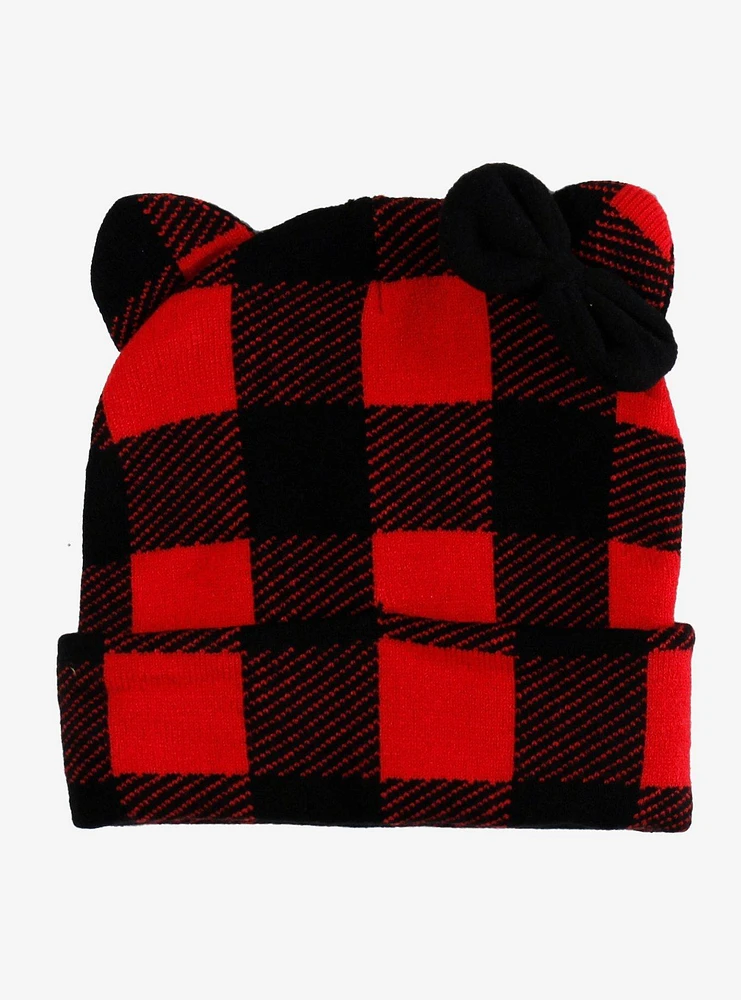 Hello Kitty Red & Black Plaid Figural Beanie