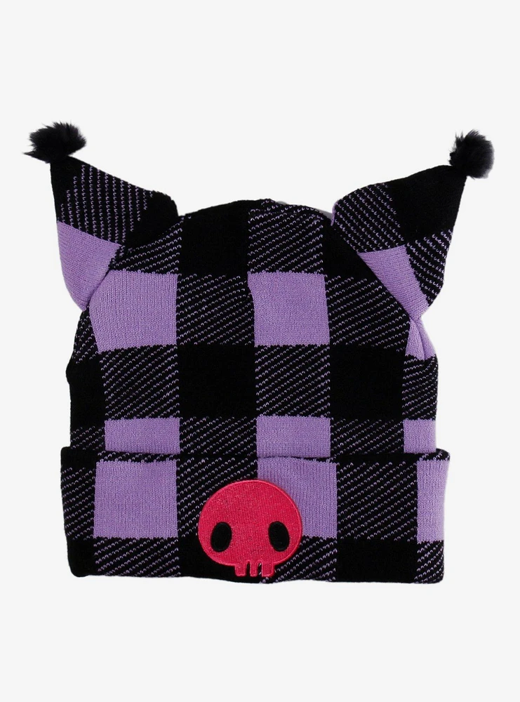 Kuromi Purple & Black Plaid Figural Beanie