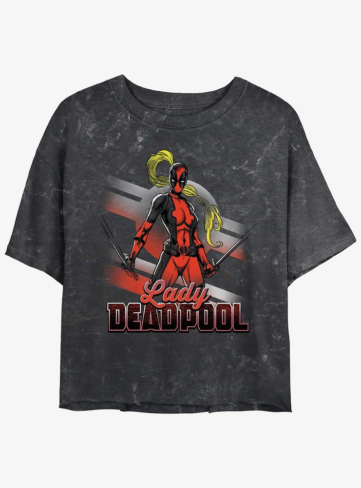 Marvel Deadpool Lady Pool Mineral Wash Girls Crop T-Shirt