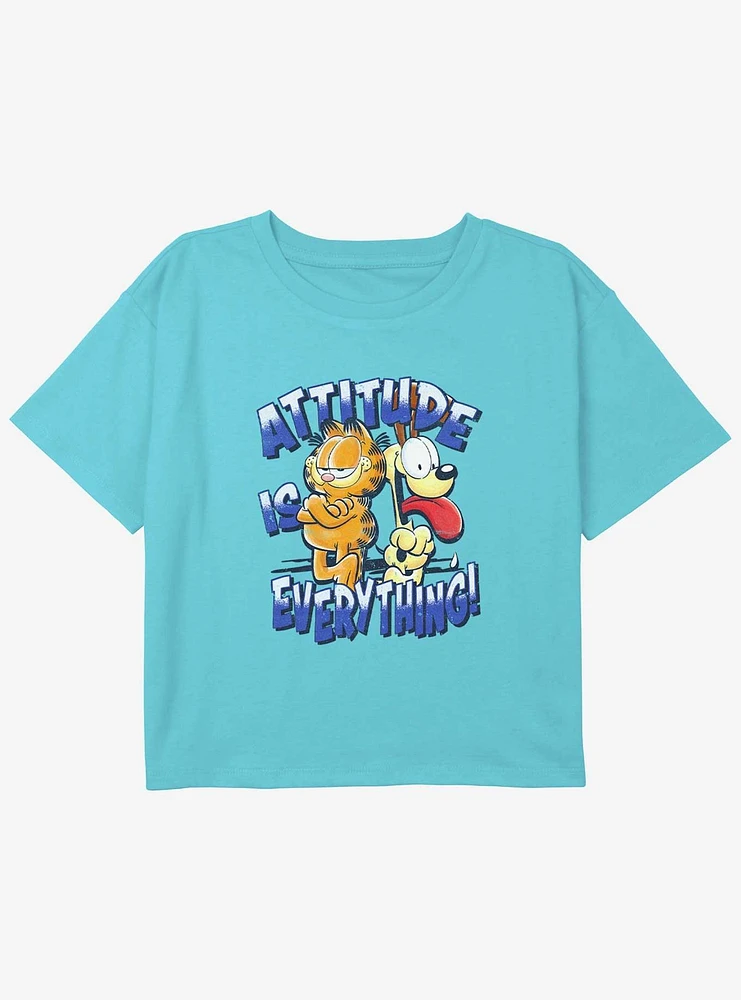 Garfield Attitude Is Everything & Odie Youth Girls Boxy Crop T-Shirt