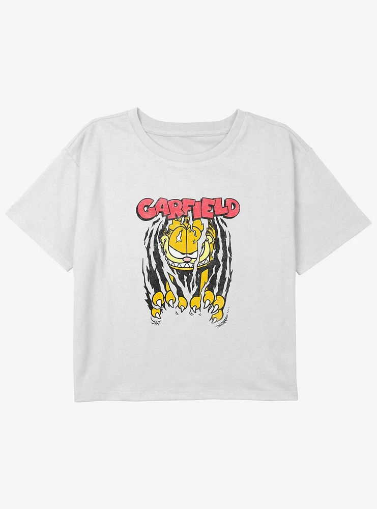 Garfield Claws Rippin' Youth Girls Boxy Crop T-Shirt