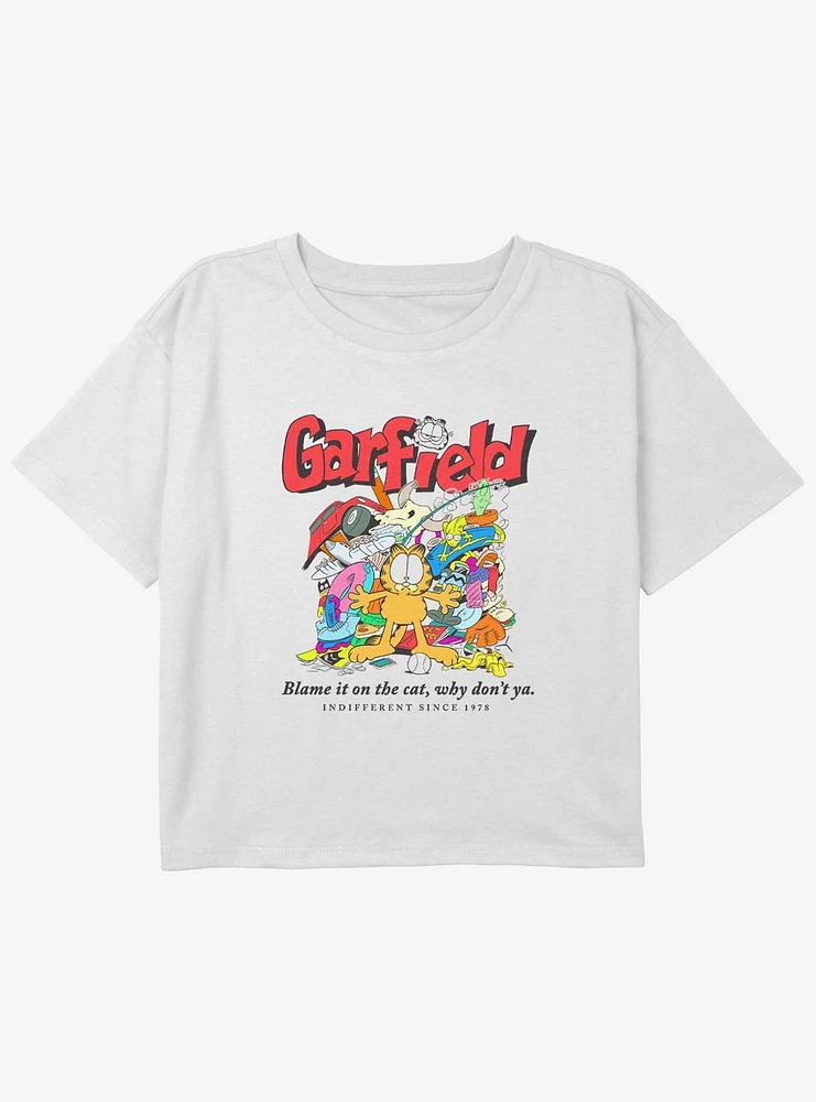 Garfield Don't Blame The Cat Youth Girls Boxy Crop T-Shirt