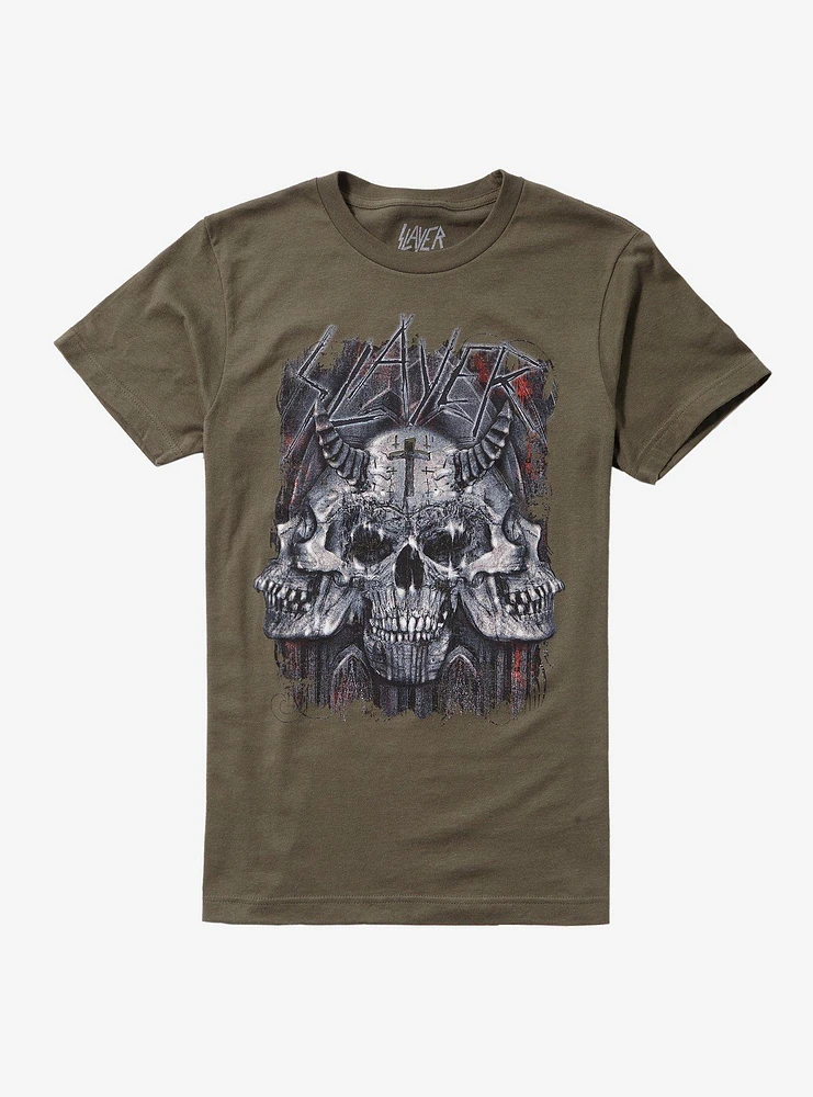 Slayer Skull Trio Green Boyfriend Fit Girls T-Shirt