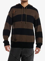 Social Collision Brown & Black Stripe Hooded Sweater