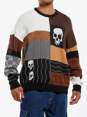 Skull Brown Patchwork Sweater