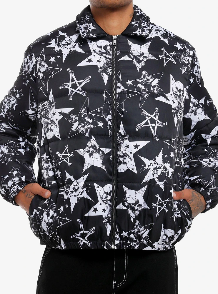 Social Collision Skulls Stars & Bones Puffer Jacket