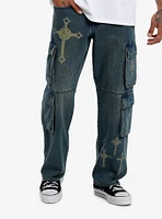 Indigo Crosses Cargo Pocket Denim Pants