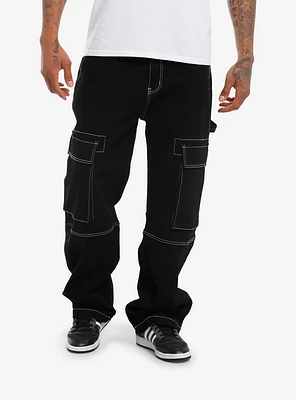 Black & White Contrast Stitch Cargo Pants