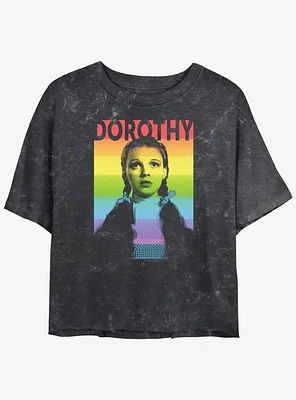 Wizard Of Oz Dorothy Rainbow Womens Mineral Wash Crop T-Shirt