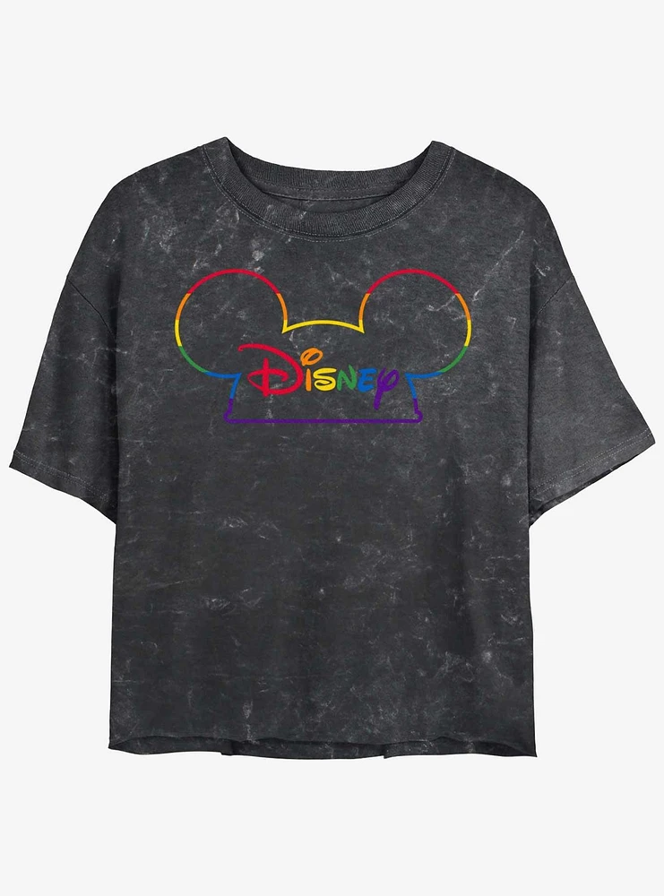 Disney Prideful Mouse Ears Womens Mineral Wash Crop T-Shirt