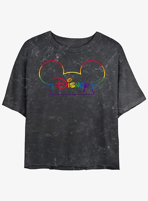 Disney Prideful Mouse Ears Womens Mineral Wash Crop T-Shirt