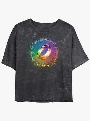 The Lord Of Rings One Ring Rainbow Womens Mineral Wash Crop T-Shirt