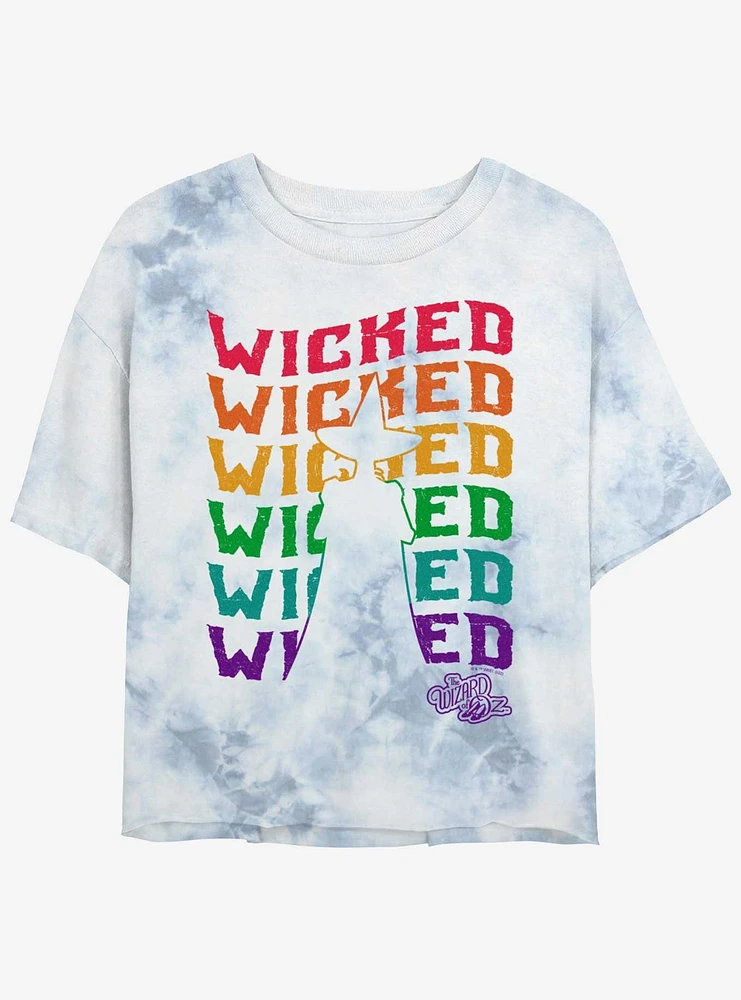 Wizard Of Oz Wicked Rainbow Repeat Womens Tie-Dye Crop T-Shirt