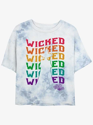 Wizard Of Oz Wicked Rainbow Repeat Womens Tie-Dye Crop T-Shirt