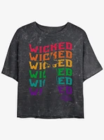 Wizard Of Oz Wicked Rainbow Repeat Womens Mineral Wash Crop T-Shirt