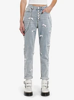 Sweet Society Pink Bow Side Chain Mom Jeans