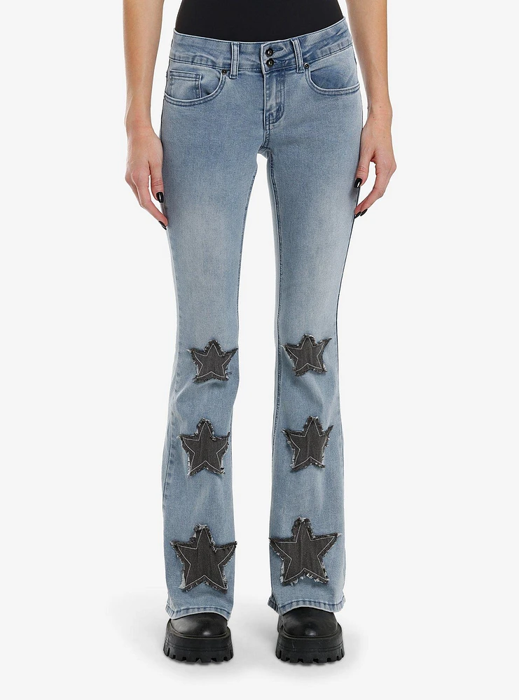 Light Indigo Star Patch Flare Denim Pants