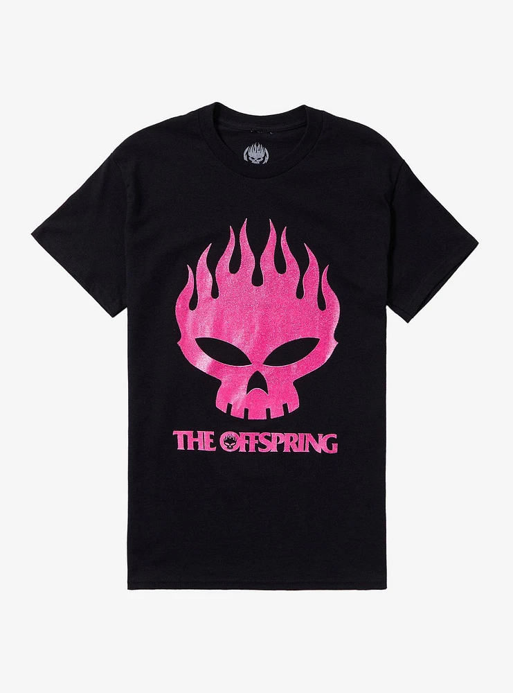 The Offspring Pink Glitter Skull Boyfriend Fit Girls T-Shirt