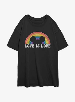 Disney Mickey Mouse Love Is Rainbow Distressed Girls Oversized T-Shirt