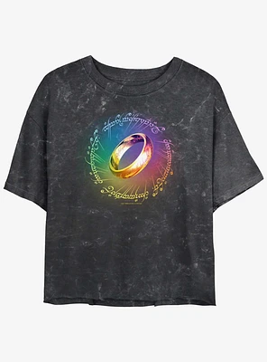 the Lord of Rings Rainbow Ring Girls Mineral Wash Crop T-Shirt