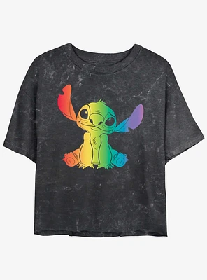 Disney Lilo & Stitch Rainbow Girls Mineral Wash Crop T-Shirt
