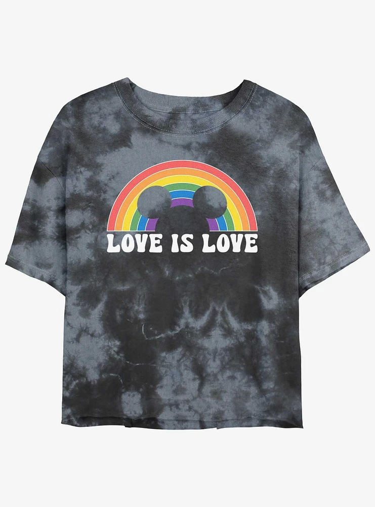 Disney Mickey Mouse Love Is Rainbow Girls Tie-Dye Crop T-Shirt