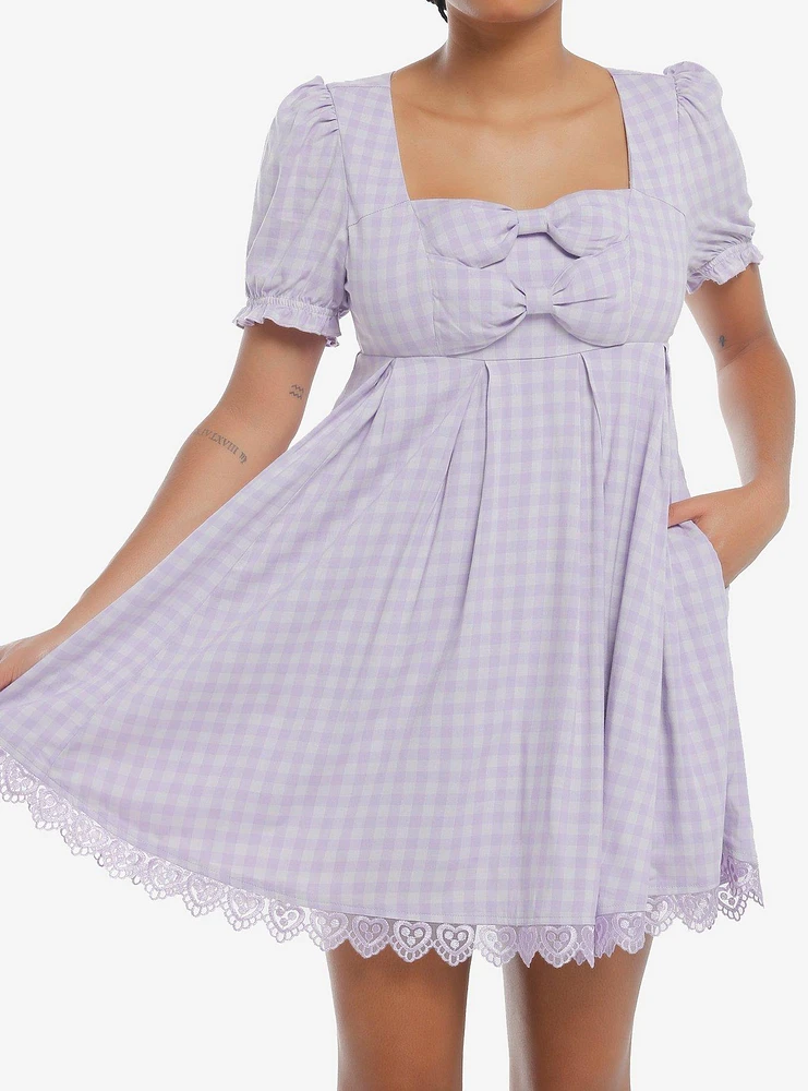 Sweet Society Lavender Gingham Bow Dress