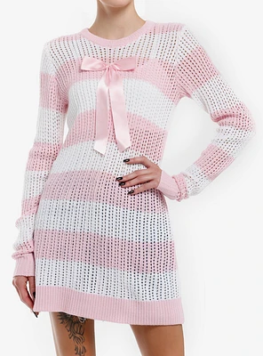 Sweet Society Pink & White Stripe Bow Knit Sweater Dress