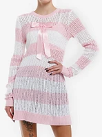 Sweet Society Pink & White Stripe Bow Knit Sweater Dress