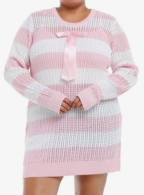 Sweet Society Pink & White Stripe Bow Knit Sweater Dress Plus