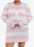 Sweet Society Pink & White Stripe Bow Knit Sweater Dress Plus