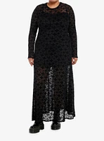 Cosmic Aura Flocked Cross Mesh Long-Sleeve Maxi Dress Plus