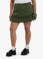 Thorn & Fable Olive Green Eyelet Ruffle Mini Skirt Plus