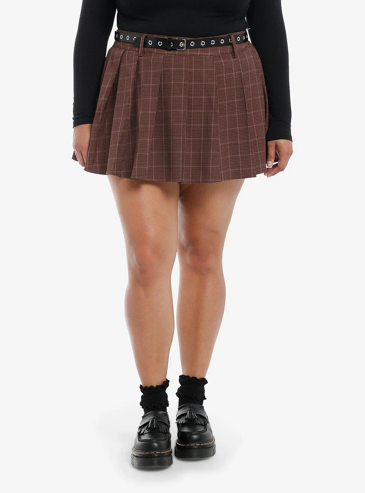 Thorn & Fable Brown Pleated Skirt With Grommet Belt Plus