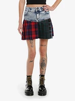 Social Collision Mixed Plaid Split Pleated Skirt