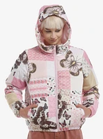 Sweet Society Butterfly Pink Patchwork Girls Puffer Jacket