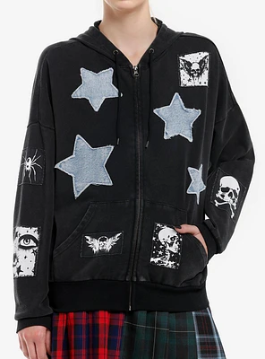 Social Collision Star Skull Patch Girls Hoodie